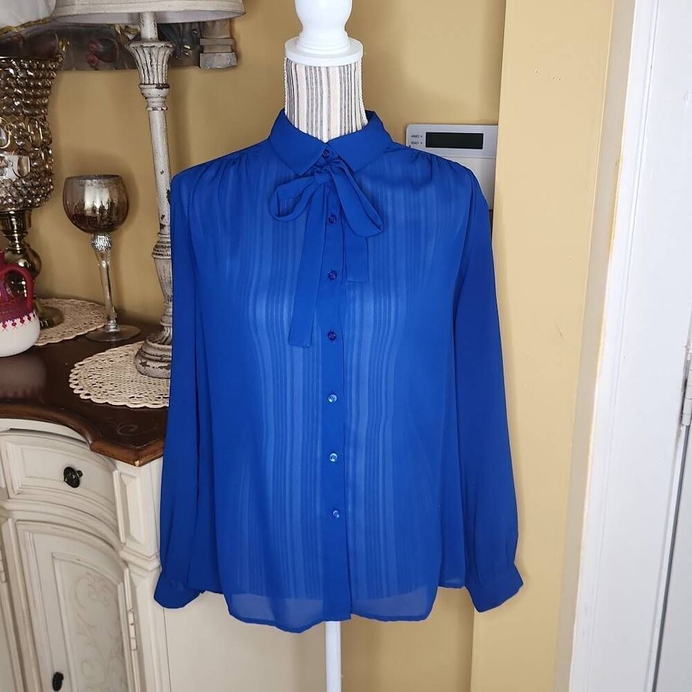 Vintage Lloyd Williams royal blue sheer blouse women's size 12
